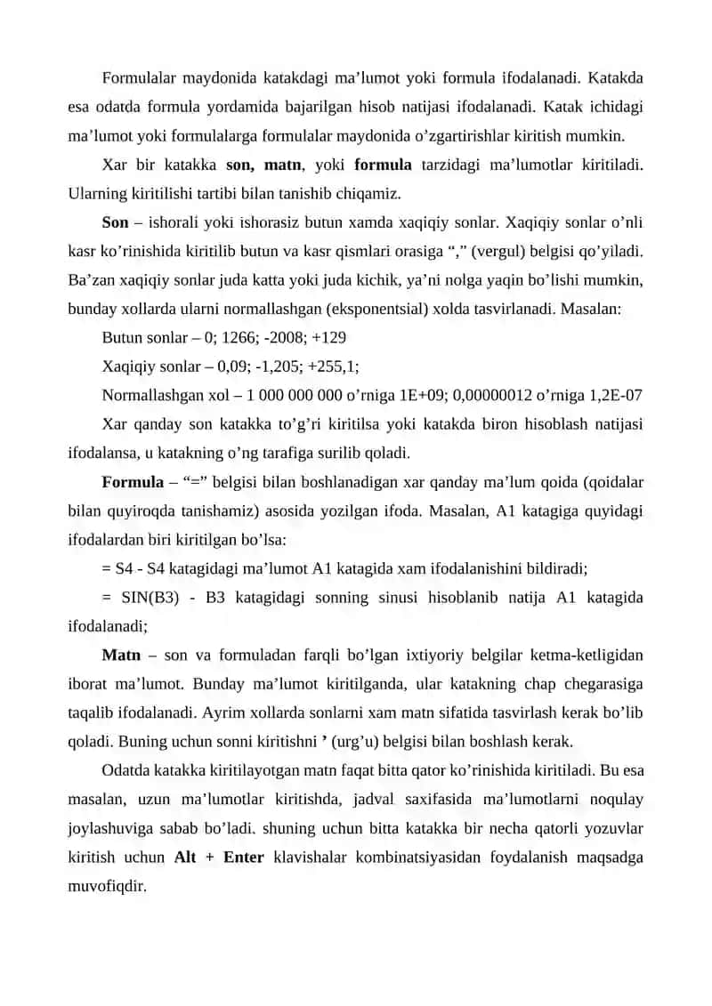 Elektron jadval muharrirlari. MS Excel dasturi 3