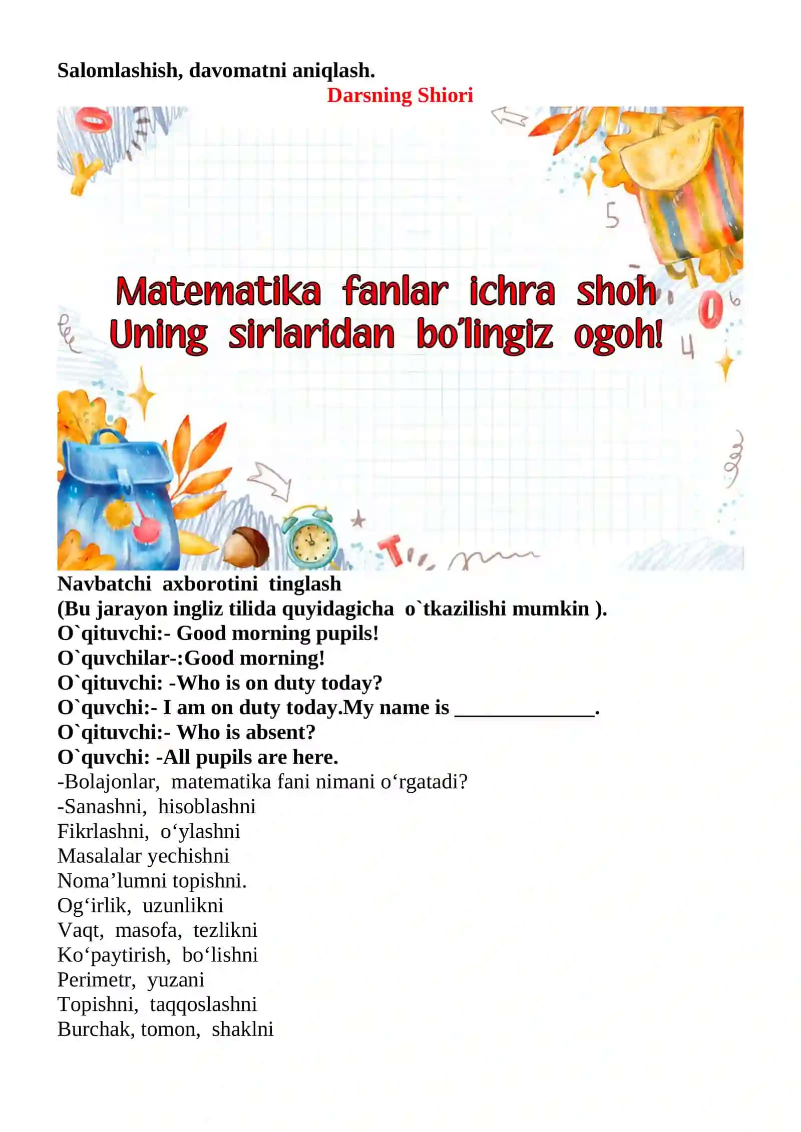 Hajm birliklari mavzusida 3-sinf Matematika fanidan dars ishlanmasi 3