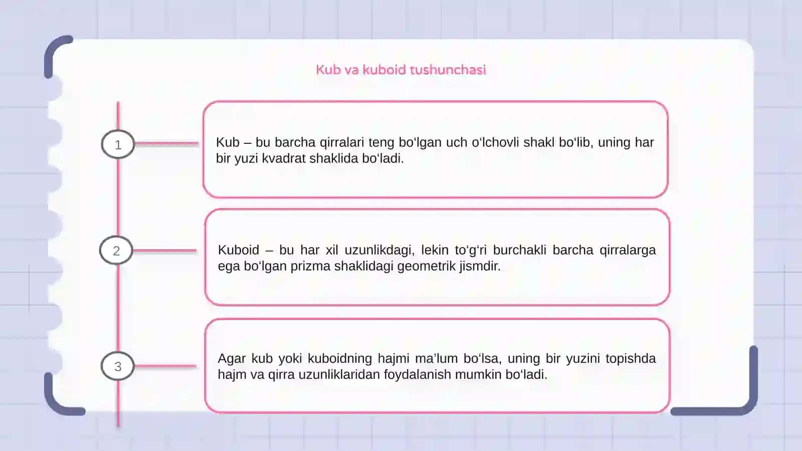 Kub va kuboidning bir yogʻi yuzini topish 3