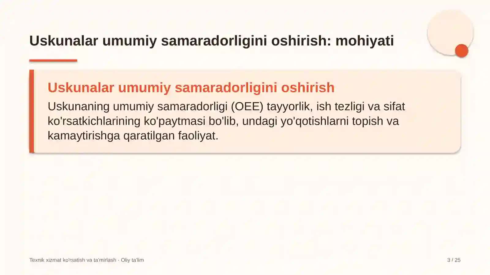 Elektronika sanoatida uskunalarning umumiy samaradorligini oshirish 3