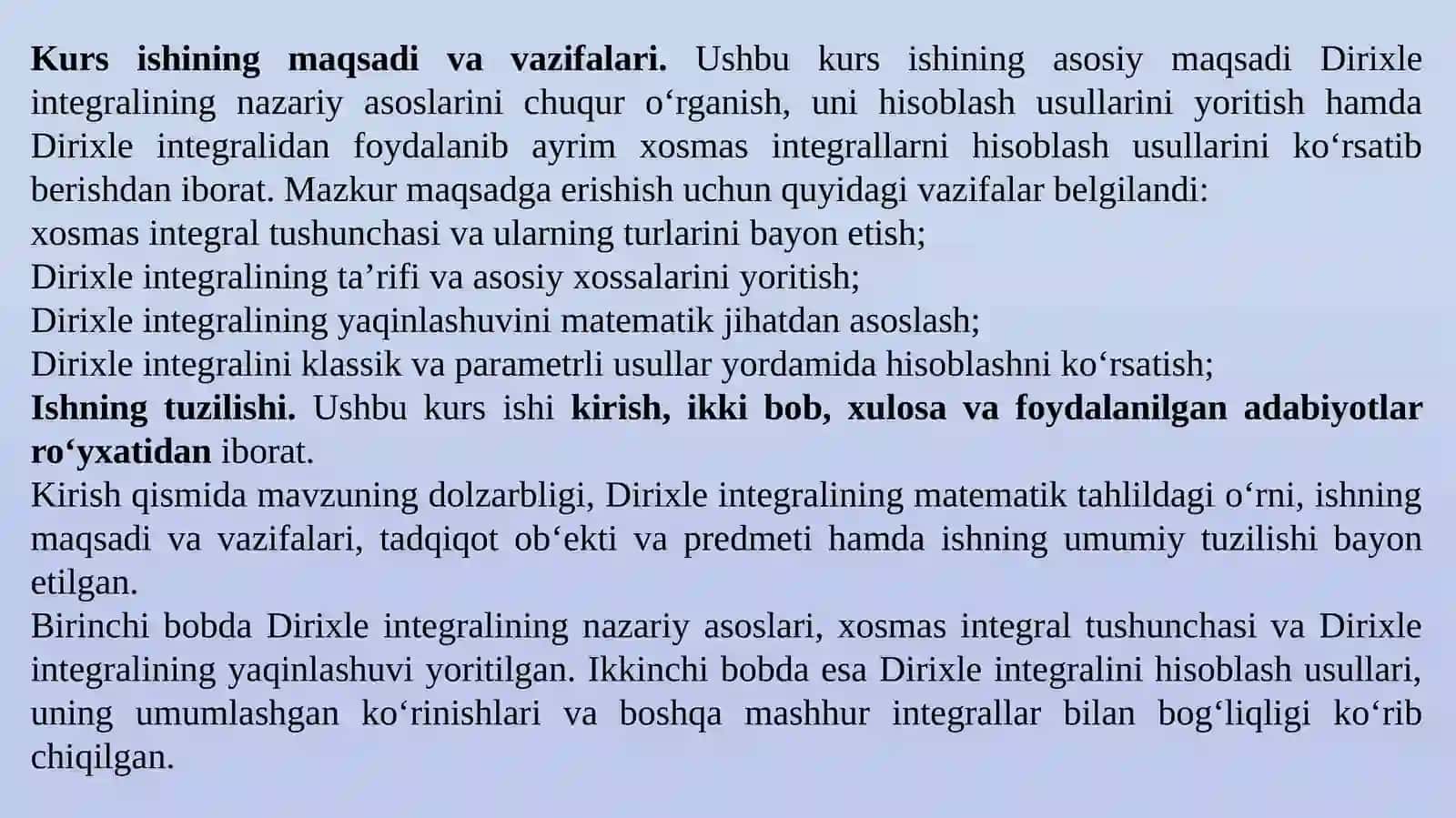Dirixle integralini hisoblash va uning ba'zi bir xosmas integrallarini hisoblashi 3