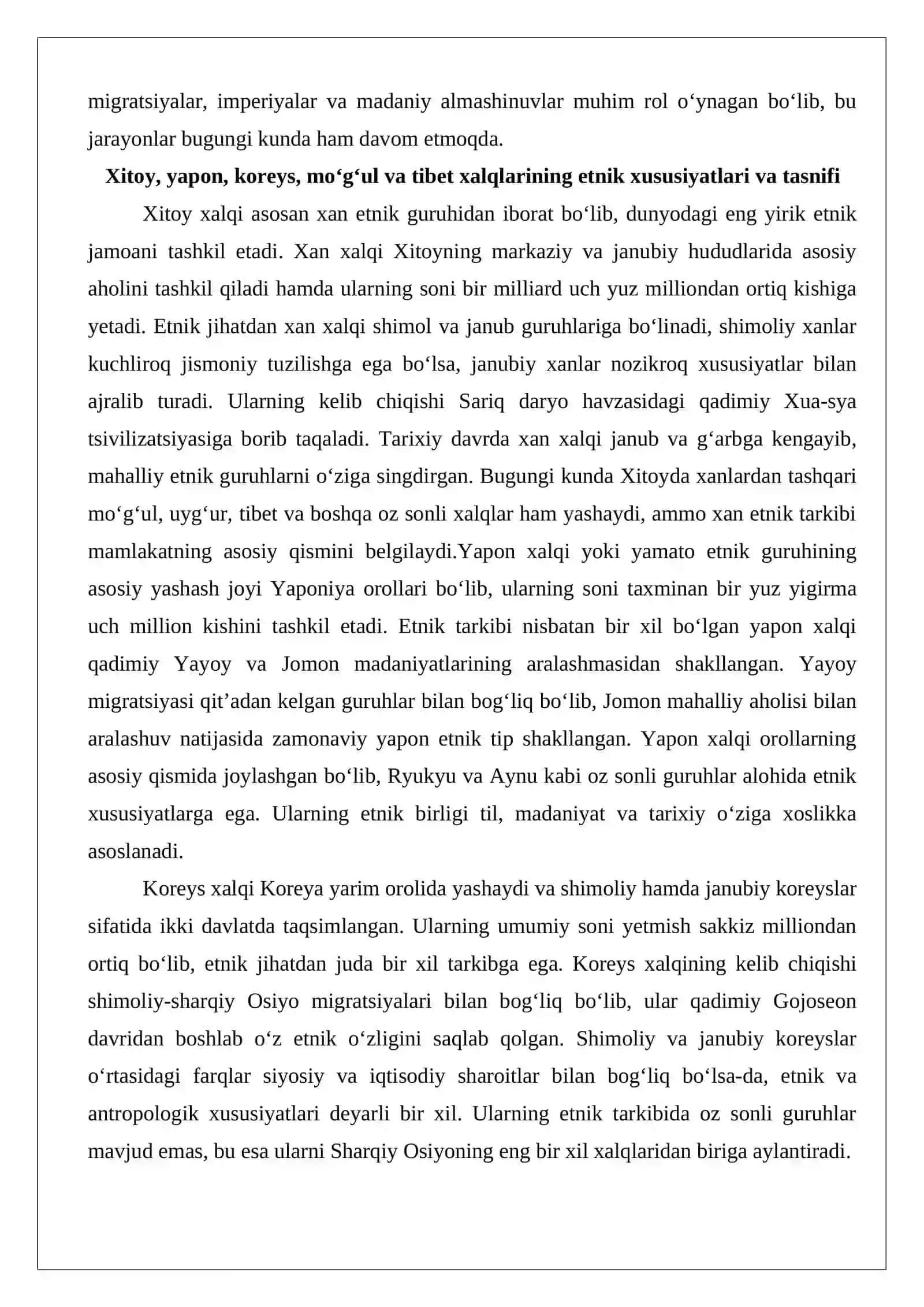 Sharqiy Osiyoda istiqomat qilayotgan xalqlar tasnifi, ularning kelib chiqishi, etnogenezi, urf-odat va an’analari 3