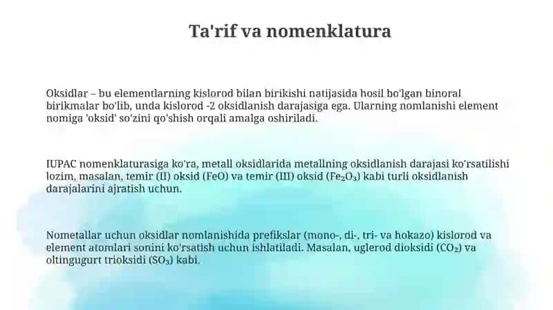 Noorganik birikmalarning sinflanishi oksidlar 3