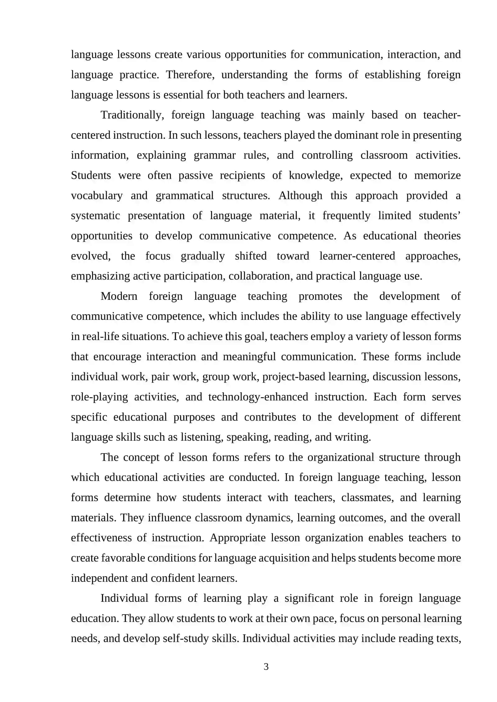 The forms of establishing foreign language lessons 3