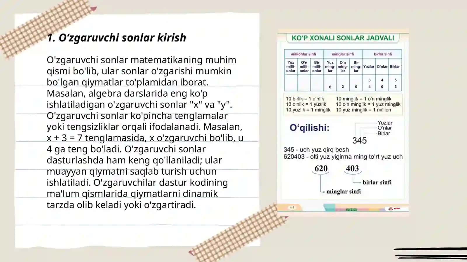 Oʻzgaruvchi sonlar 3