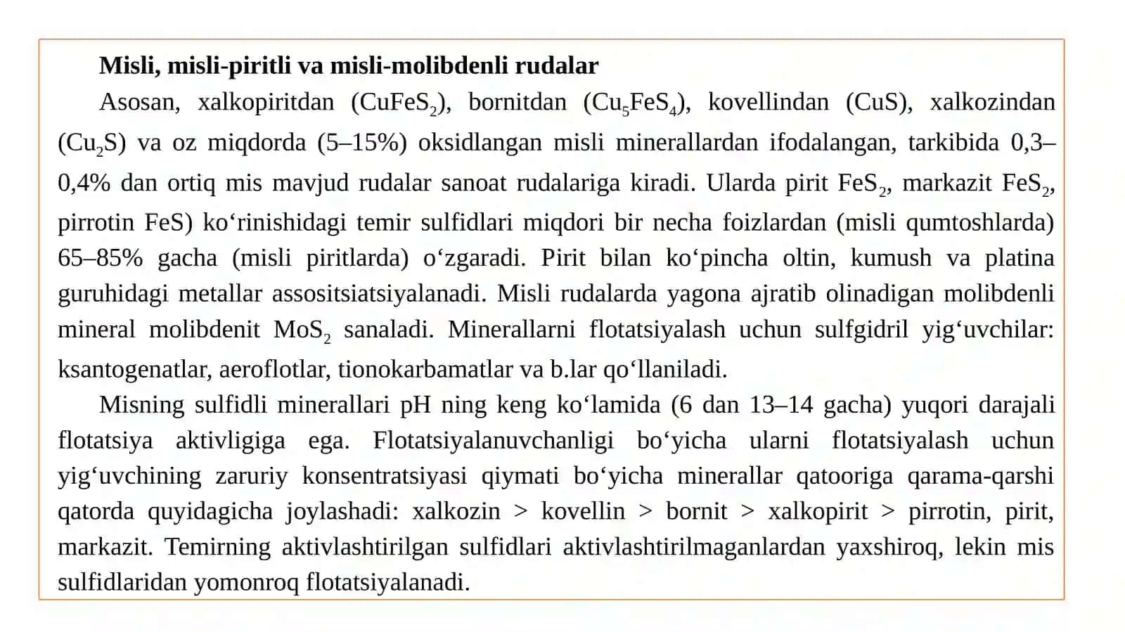 SULFIDLI RUDALARNI VA SOF METALLARNI FLOTATSIYALASH 3