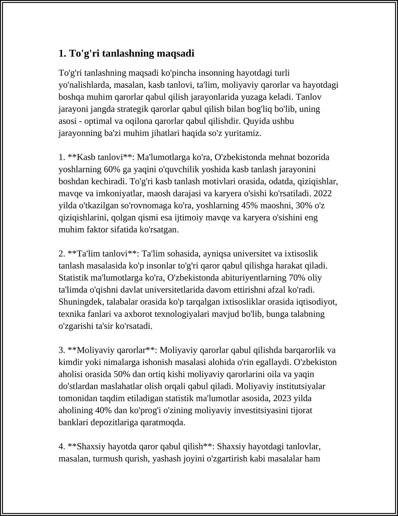 MUSTAQIL ISH Mavzu: KASBNI TÒĢRI TANLASHNING AHAMIYATI 3