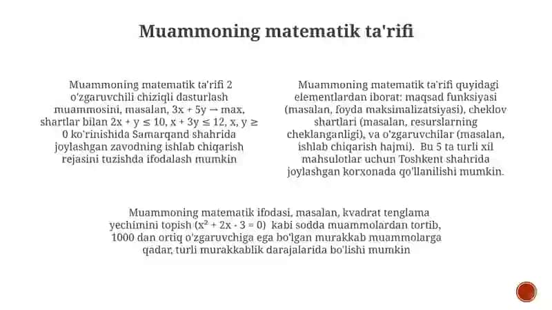 Muammoning matematik ta'rifi 3