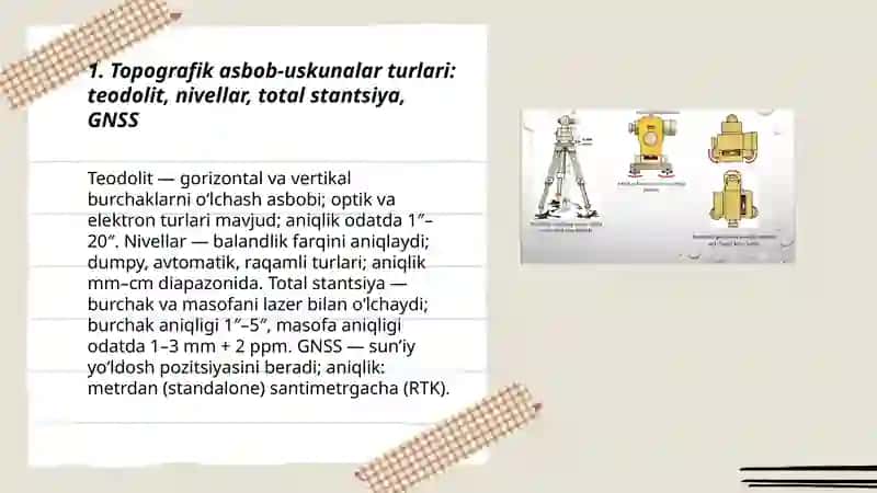 Topografik asbob uskunalar va ular bilan ishlash 3