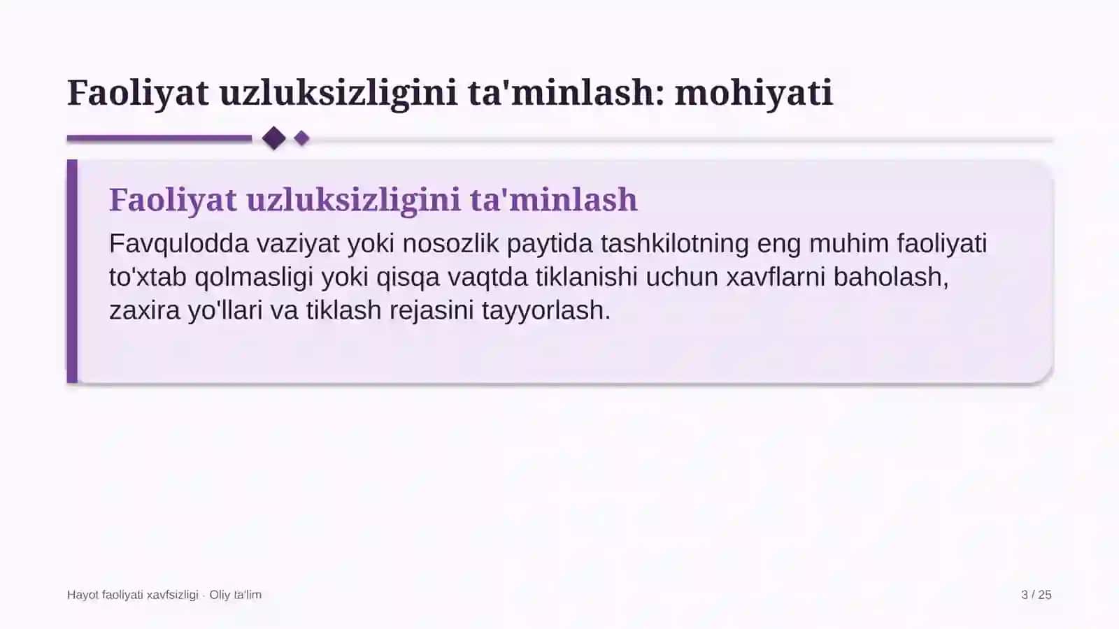 Hayot Faoliyati Xavfsizligi · Oliy Ta'lim 3