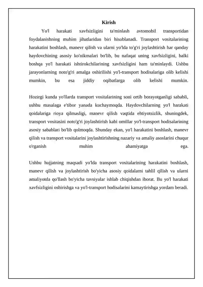 Harakatlanishni boshlash manyovr qilish va yoʻlning qatnov qismida transportlar joylashuvi 3