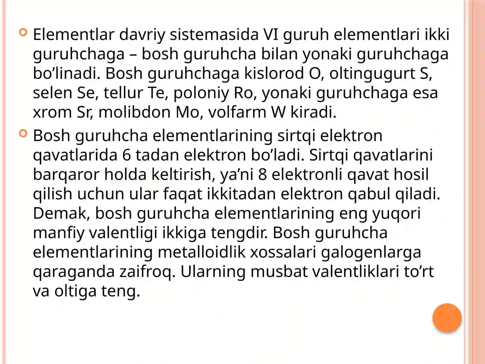 VI –asosiy gruppacha elementlari 3