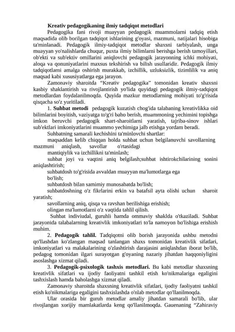 Kreativ pedagogika fanining metod, metodologiyasi 3