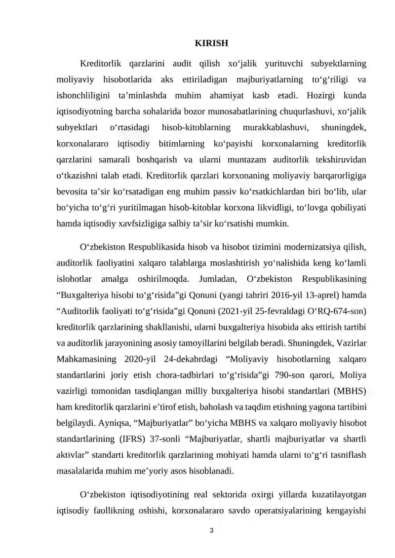 Kreditorlik qarzlarini audit qilish — kurs ishi 3