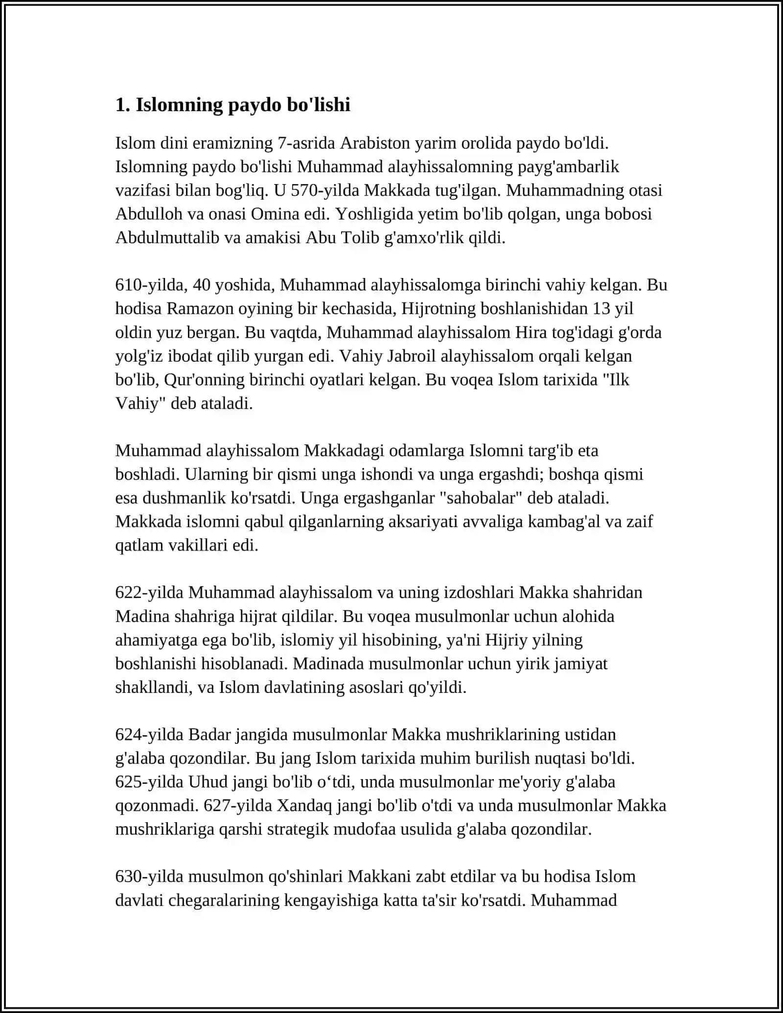 ABDURAUF FITRATNING "MUXTASAR ISLOM TARIXI" RISOLASI 3