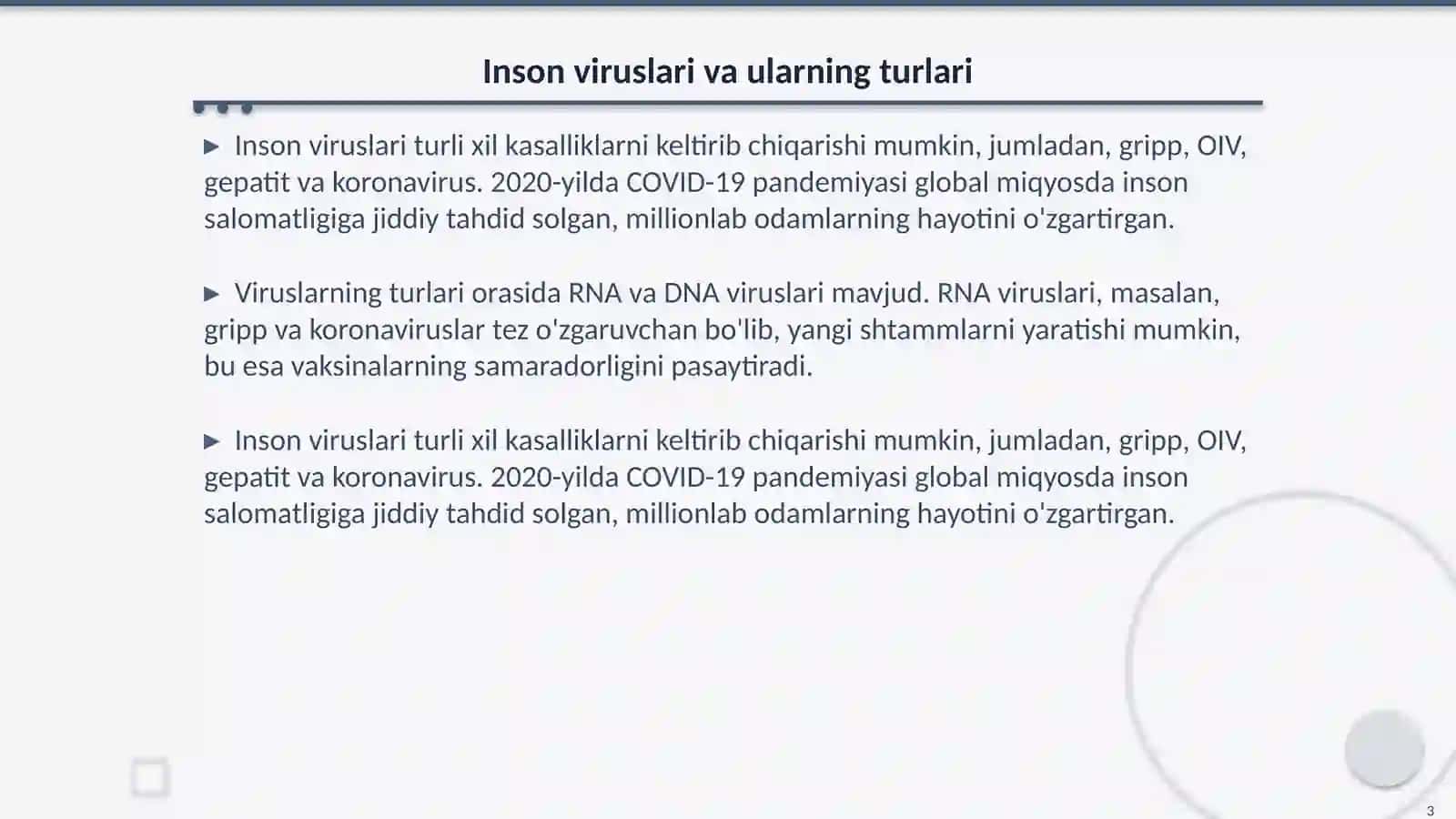 Inson viruslari va ularning tarqalishi, prafilaktikasi va qarshi kurash choralari 3