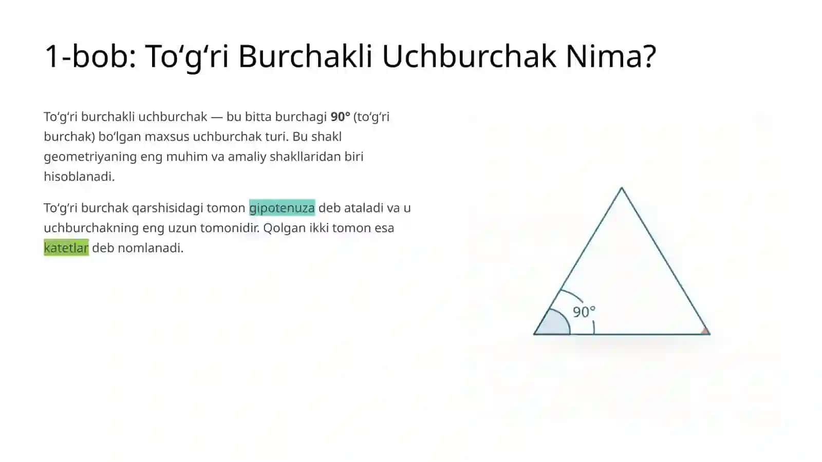 Toʻgʻri burchakli uchburchaklarni yasash 3