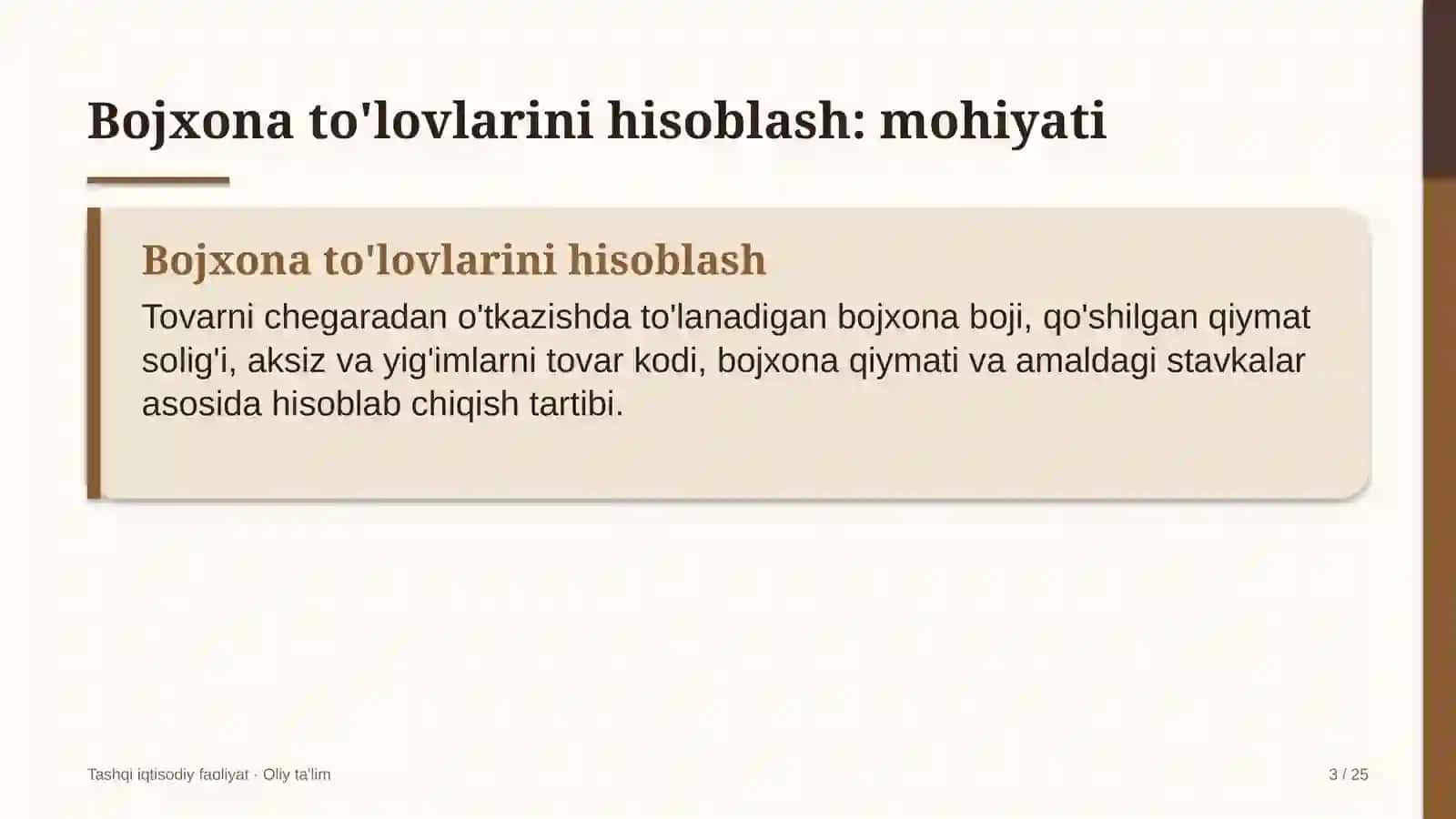 Keytering xizmatida bojxona to'lovlarini hisoblash 3