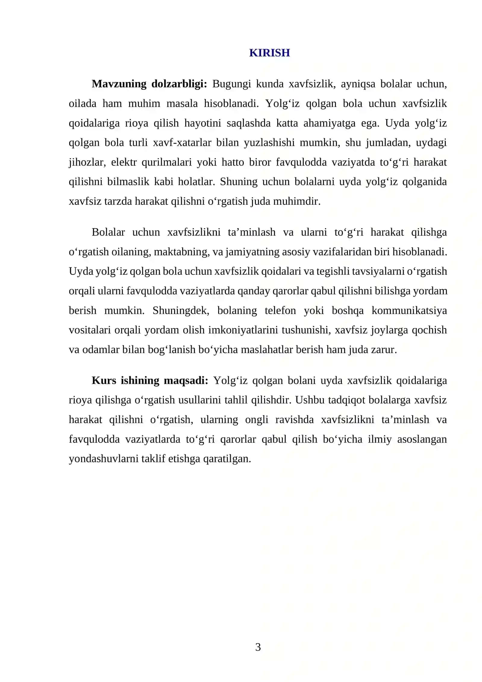 BOLANI UYDA YOLG'IZQOLGANDA XAVFSIZLIK QOIDALARIGA RIOYA QILISHGA O'RGATISH 3