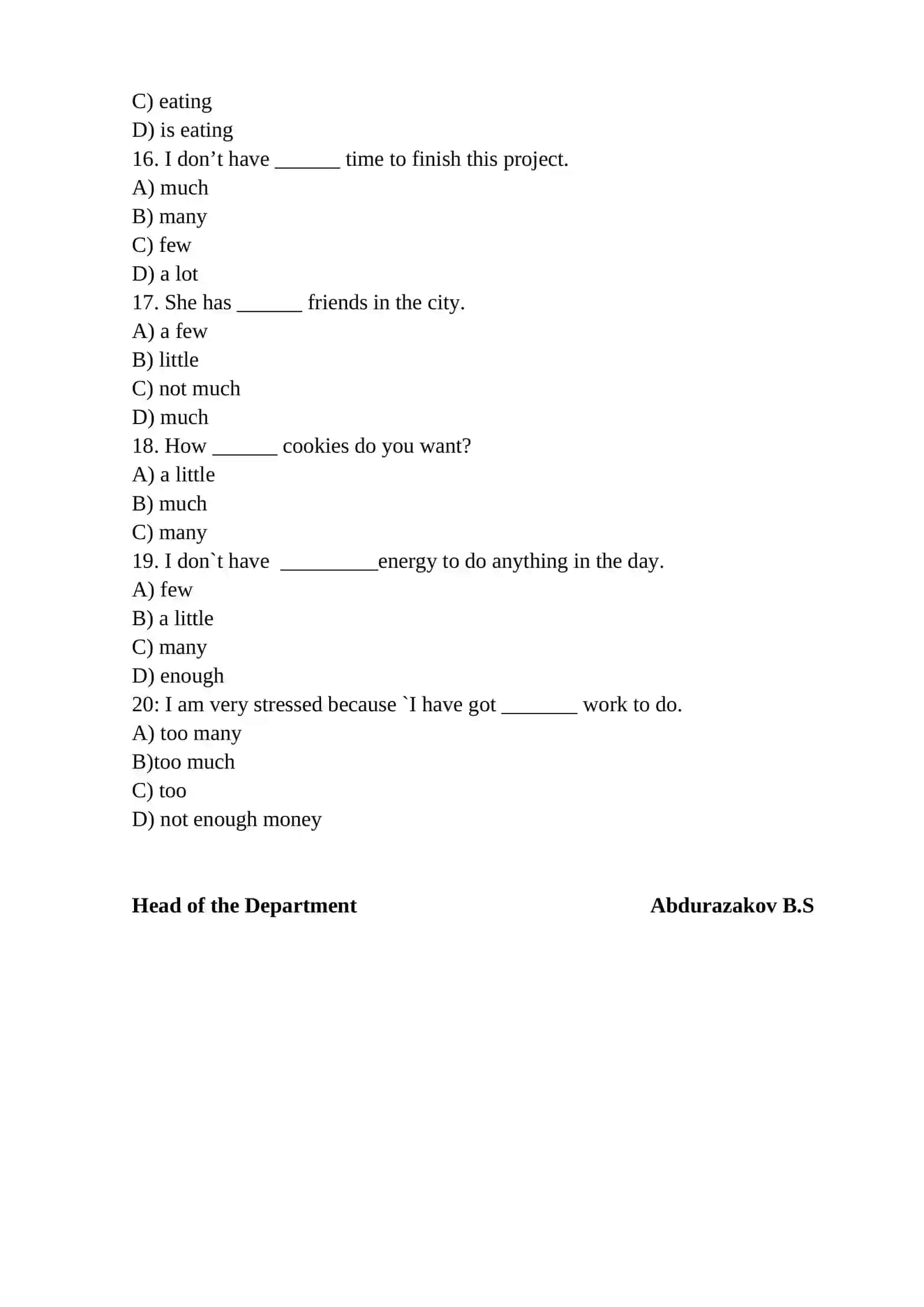 Mid-term exam questions on subject “ English".Test-1 3