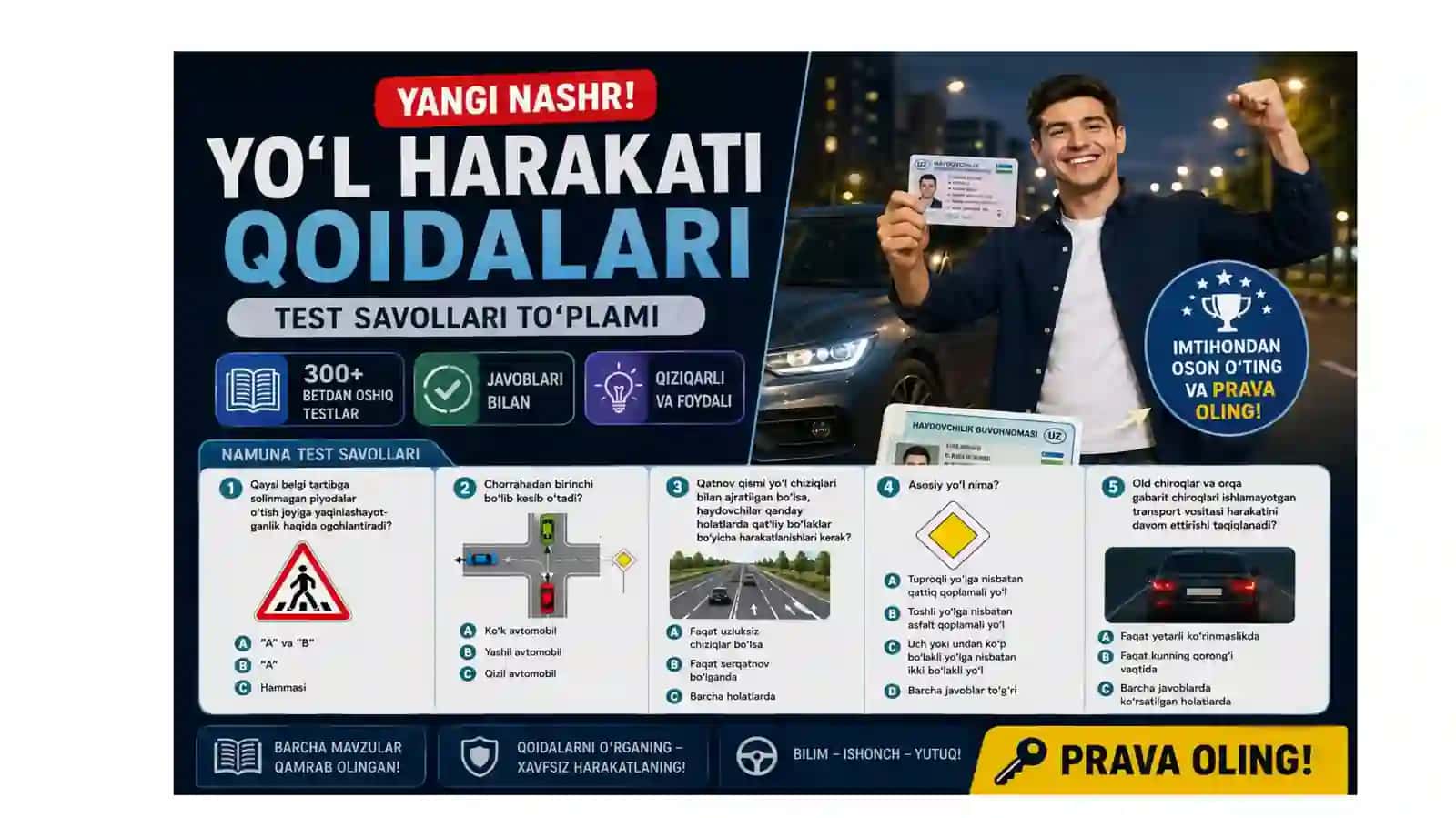 AVTOTEST PRAVA SAVOLLAR JAVOBLARI BILAN 3