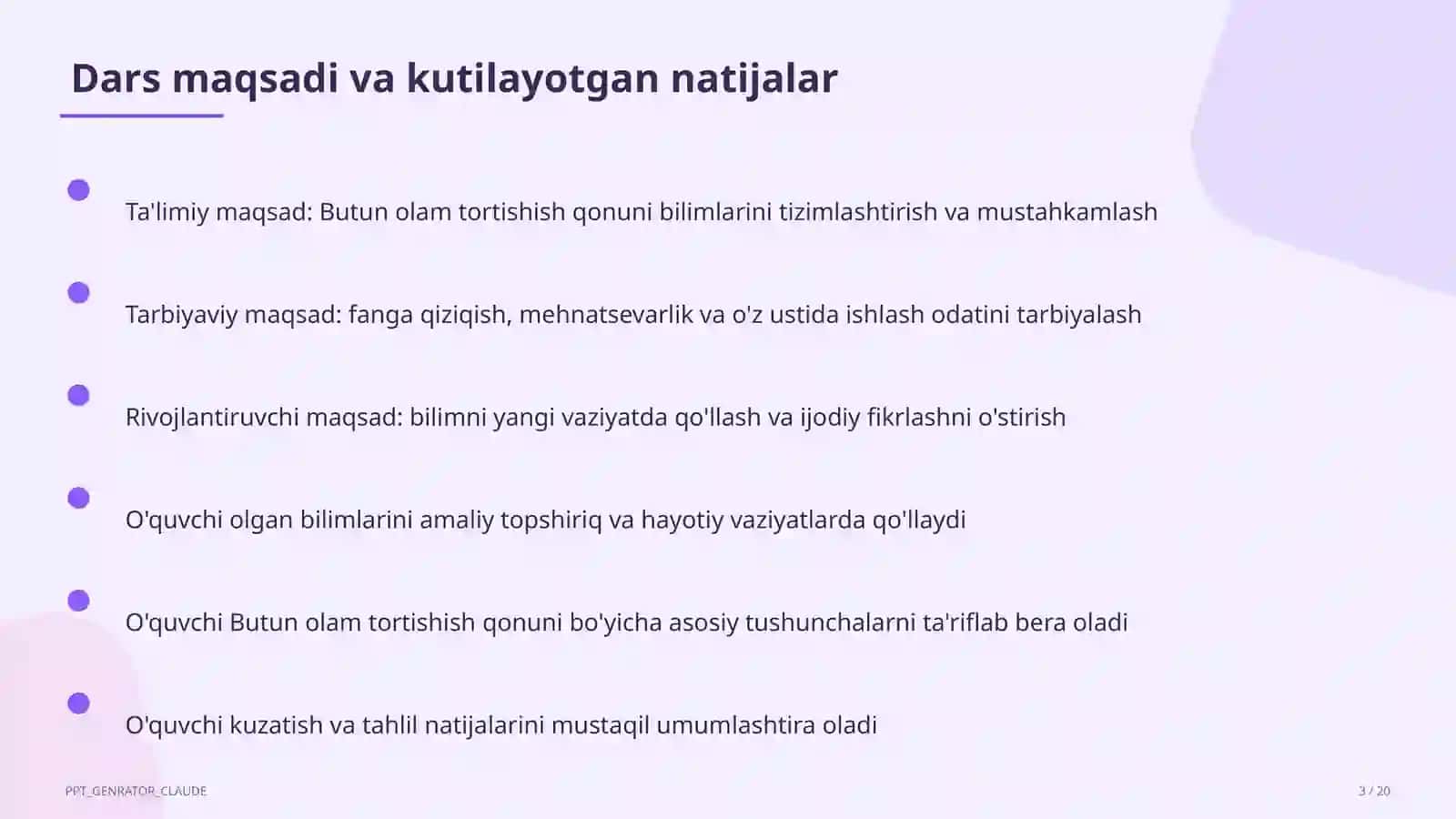 Butun olam tortishish qonuni (9-sinf) 3