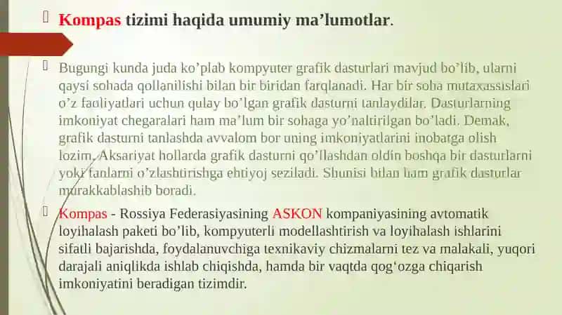 Kompas-3D dasturi va undan foydalanish asoslari 3