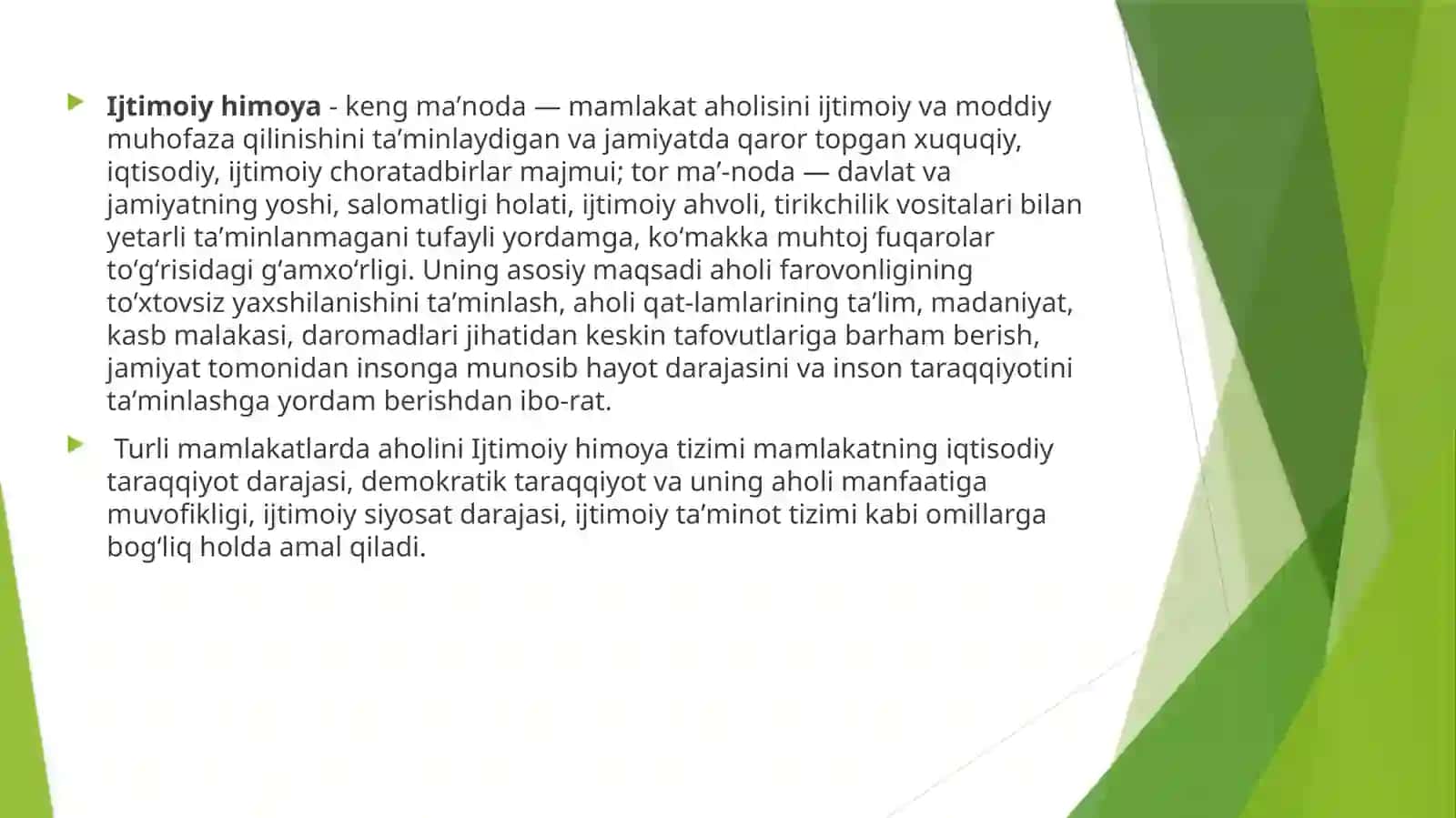 Aholini ijtimoiy himoya qilish tushunchasi, tamoyillari, yo’nalishlari 3