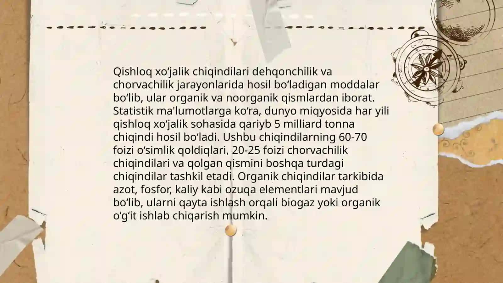 Qishloq xo‘jalik chiqindilar xususiyatlari sarlash yig‘ish qayta ishlash 3