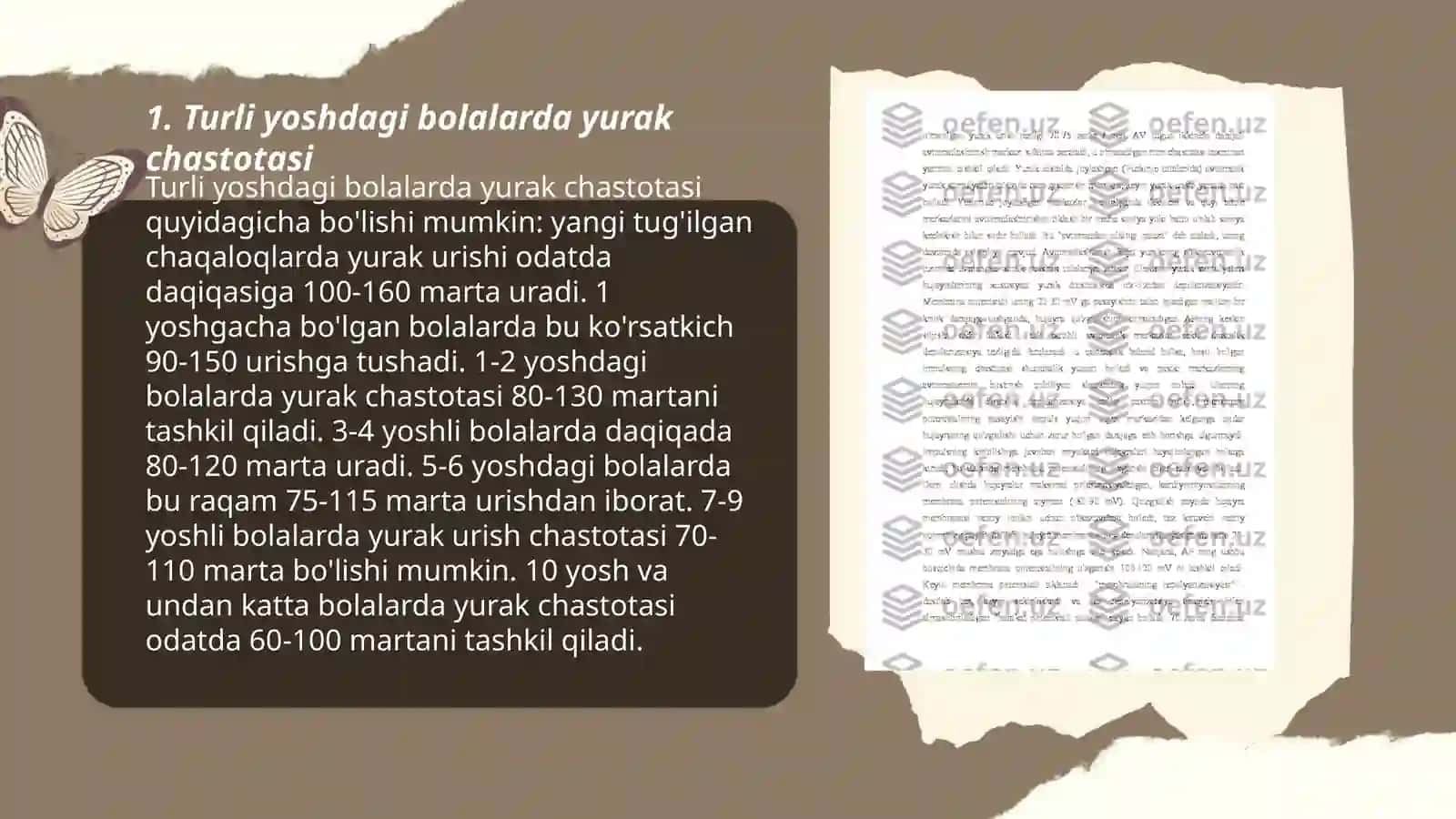 Turli yoshdagi bolalarda me'yorda va jismoniy ishdan keyingi yurak chastotasi, yurakning sistolik va minutlik hajmi 3