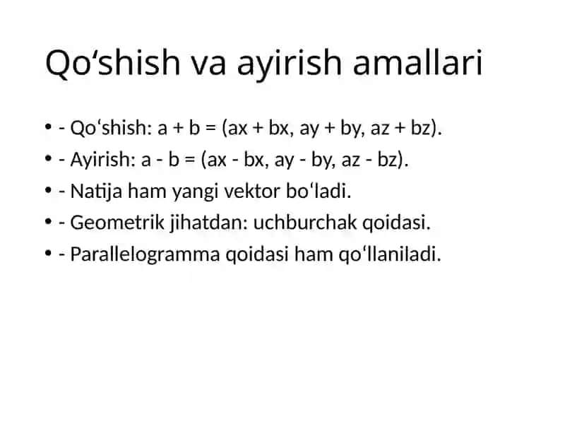 FAZODA VEKTORLAR USTIDA AMALLAR 3