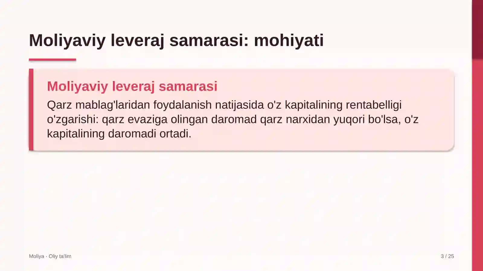 Sholichilikda moliyaviy leveraj samarasi 3