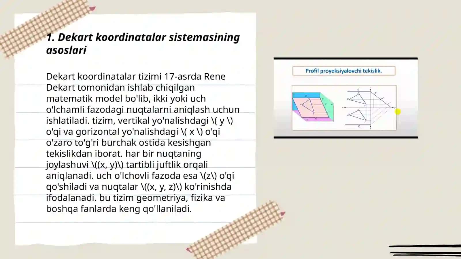 Dekart koordinatalar sistemasining asoslari 3