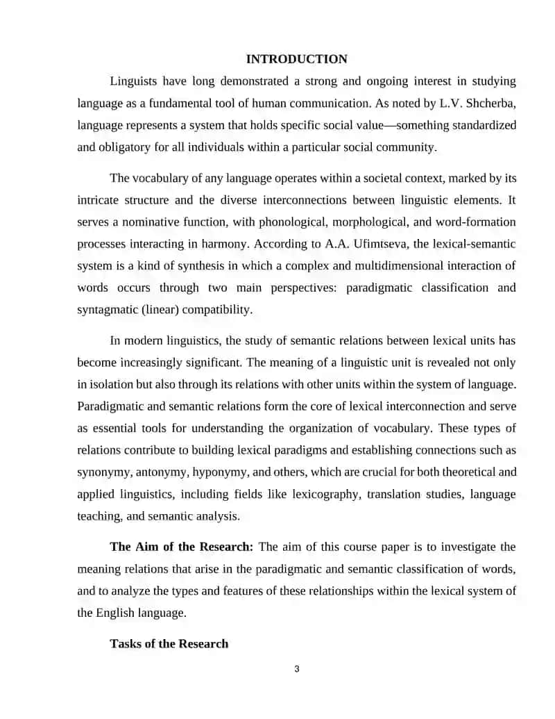 Meaning relations in paradigmatic and semantic classification of words 3