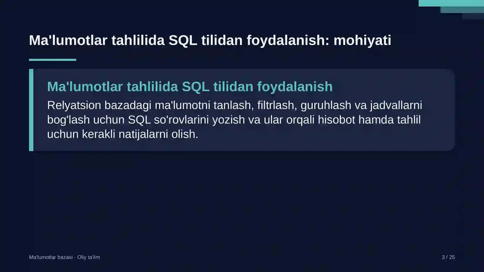 Vinochilik korxonalarida ma'lumotlar tahlilida SQL tilidan foydalanish 3