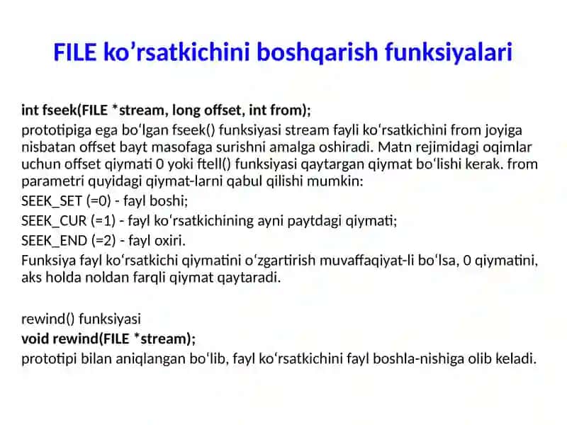 Fayl ko‘rsatkichini boshqarish funksiyalari 3