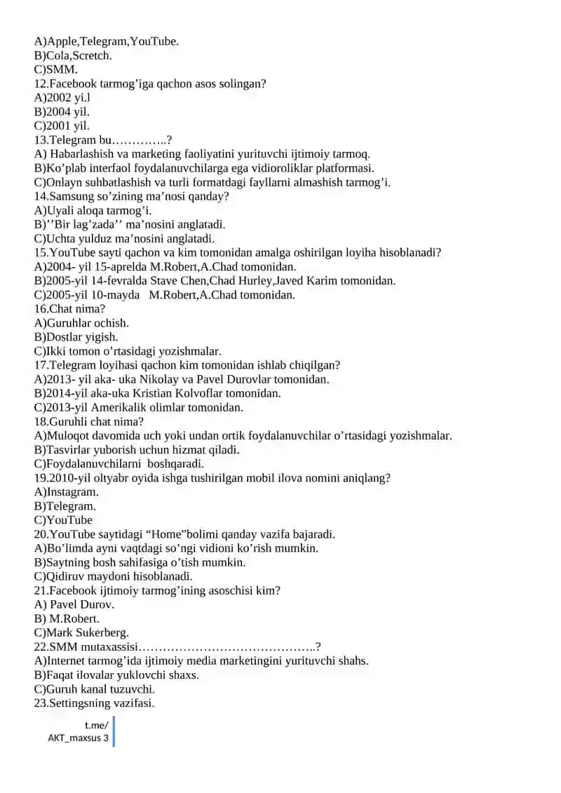 INFORMATIKA FANDAN NAZORAT ISHLARI DAFTARI 3
