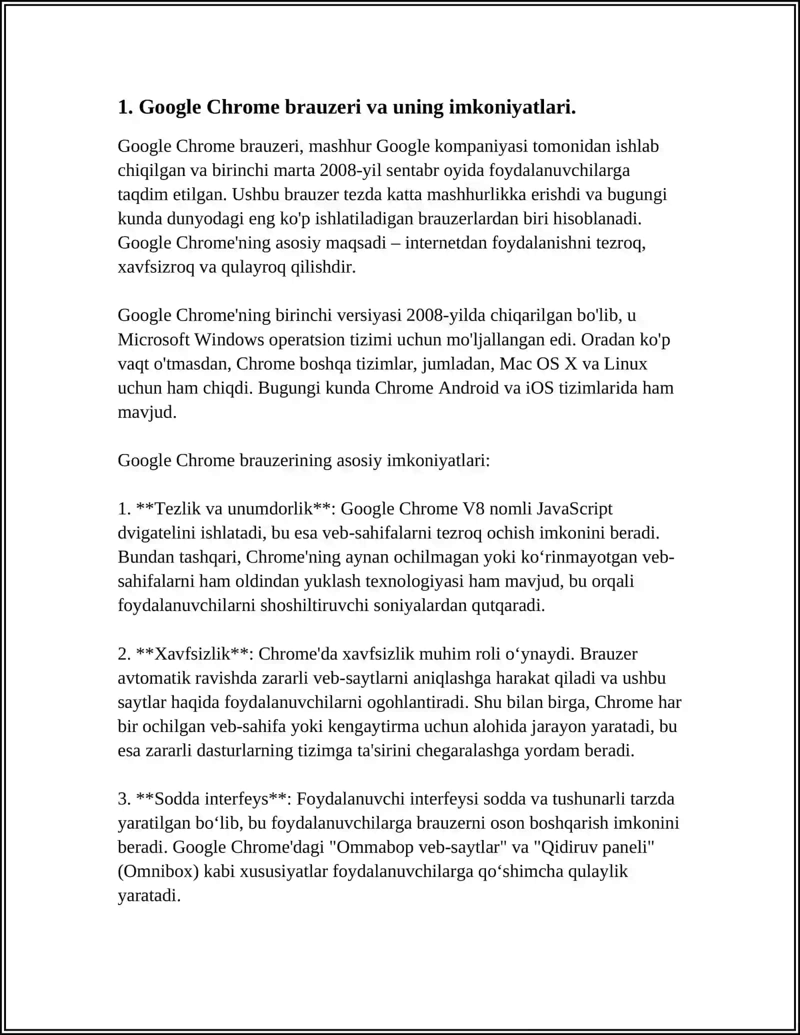 Google Chrome brauzeri va uning imkoniyatlari 3