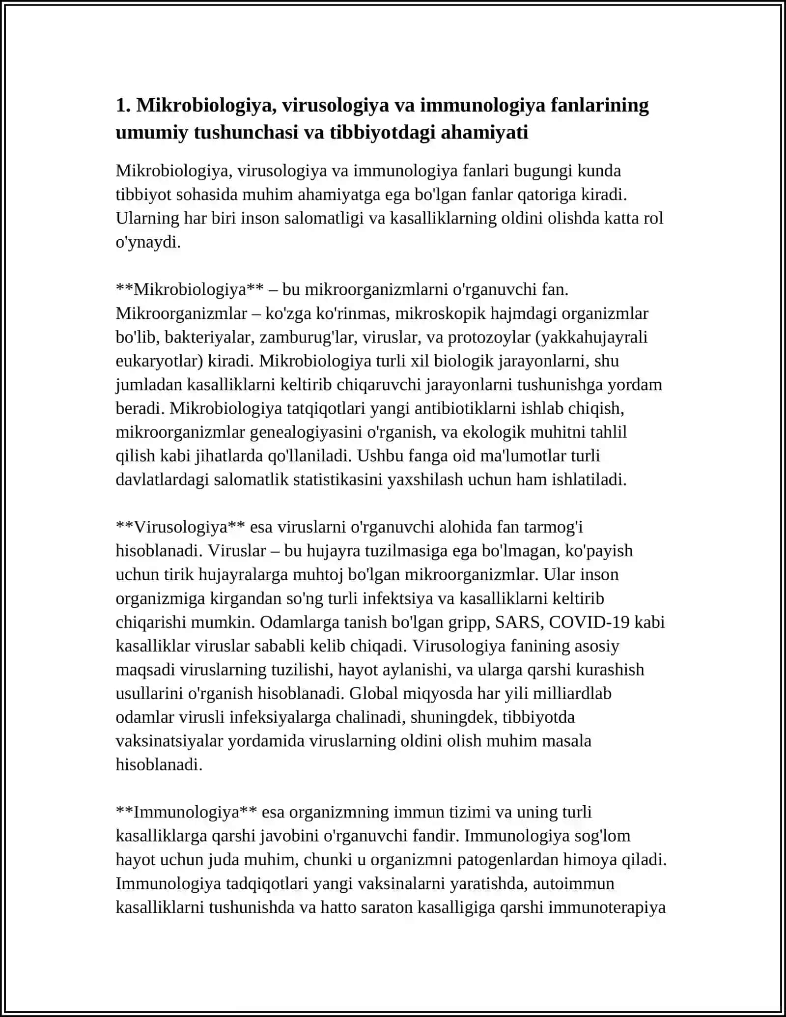 MIKROBIOLOGIYA, VIRUSOLOGIYA VA IMMUNOLOGIYA FANI TO' G'RISIDA FUSHUNCHA, ULARNING TIBBIYOTDAGI AXAMIYATI 3