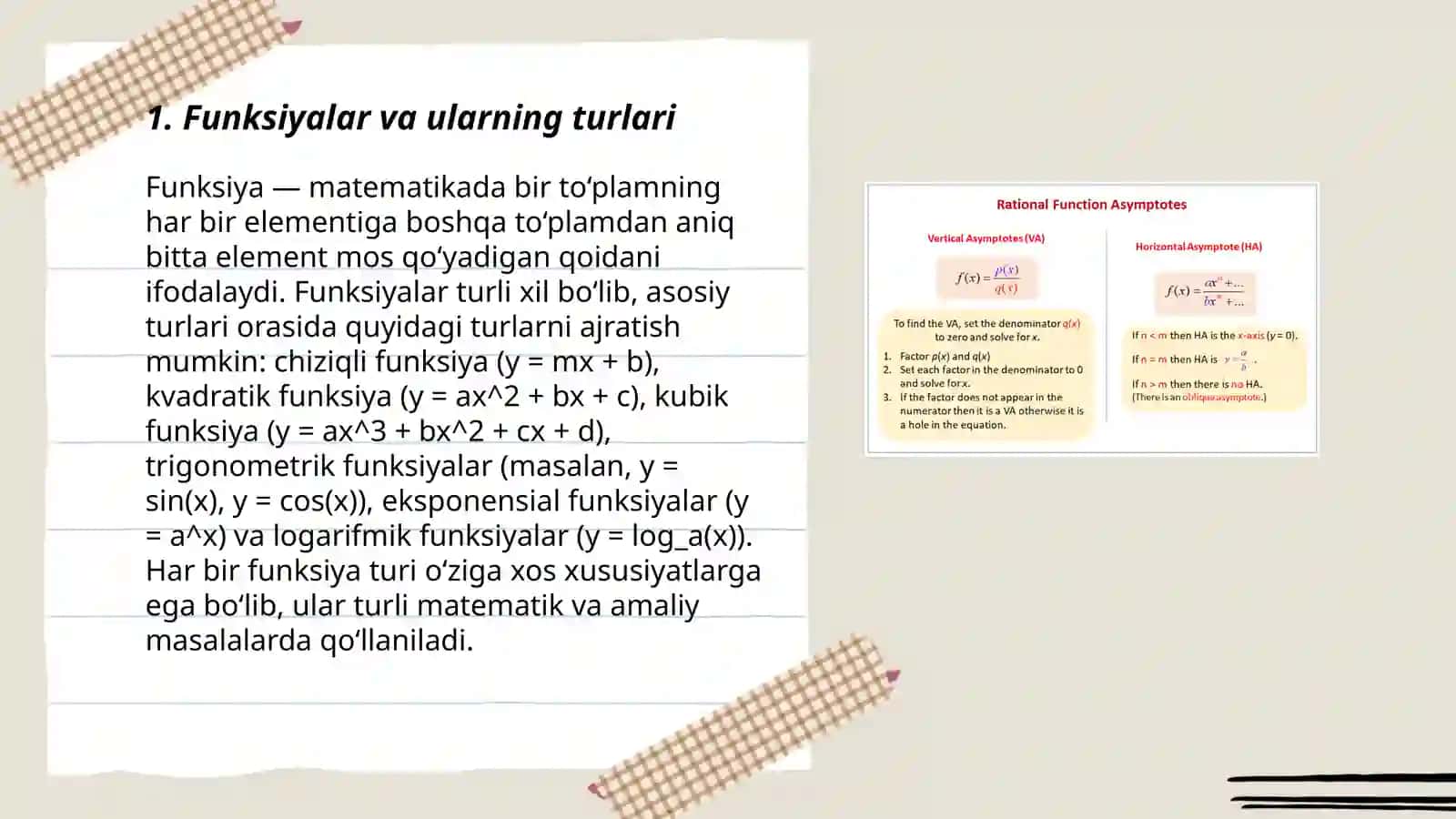 Matematik funksiyalar va ifodalar 3