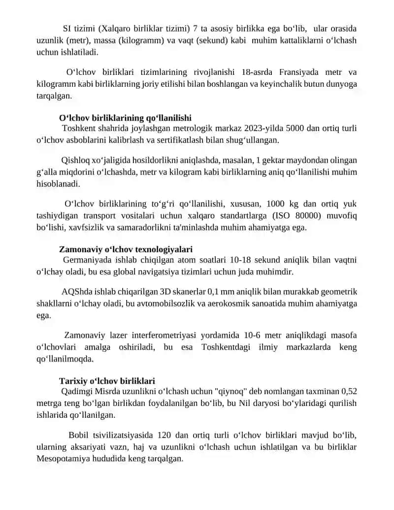 Oʻlchov birliklari haqida esse 3