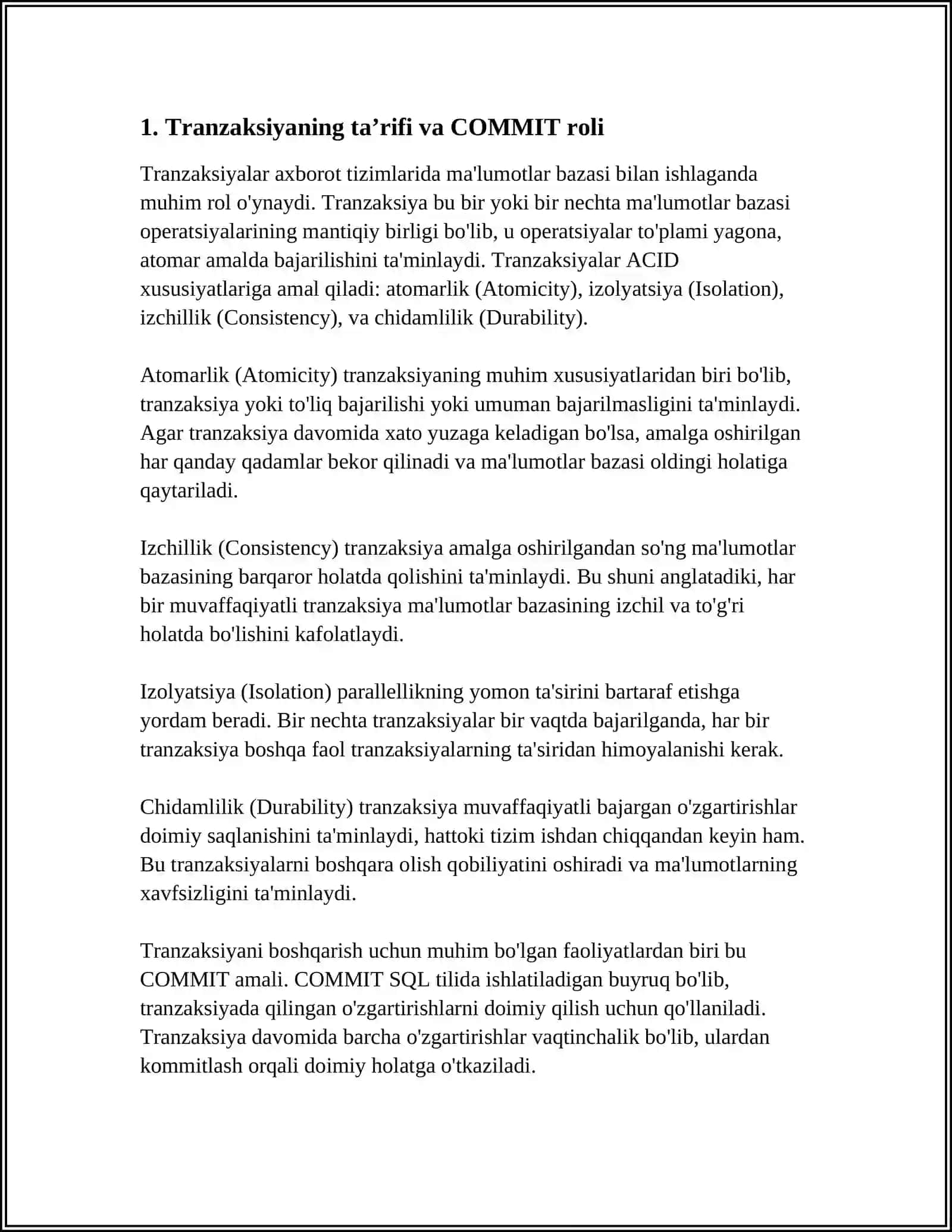 TRANZAKSIYALATNI BOSHQARISH (COMMIT,ROLLBACK) 3