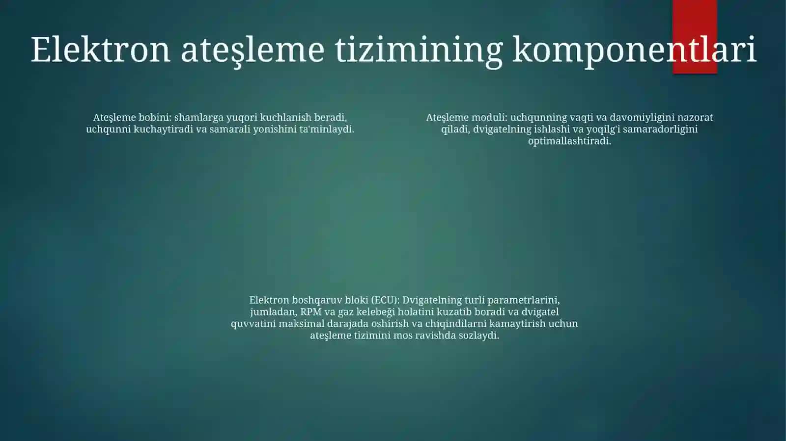 Avtomobillarni Elektron O'TOldirishTizimi 3