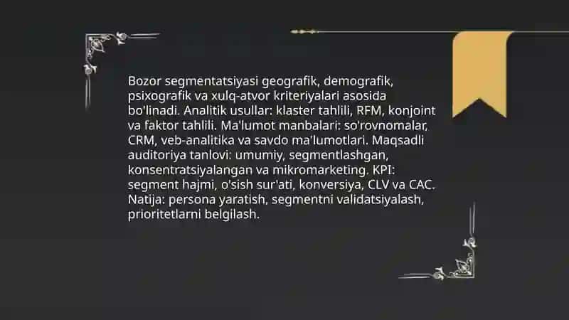 Savdoni amalga oshirish uchun Marketing strategiyasini ishlab chiqishdagi tahlil 3