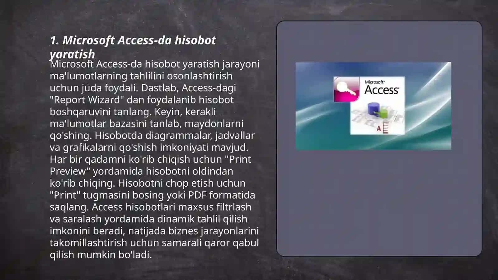 Microsoft Access hisobotlar, makrolar va modullar 3