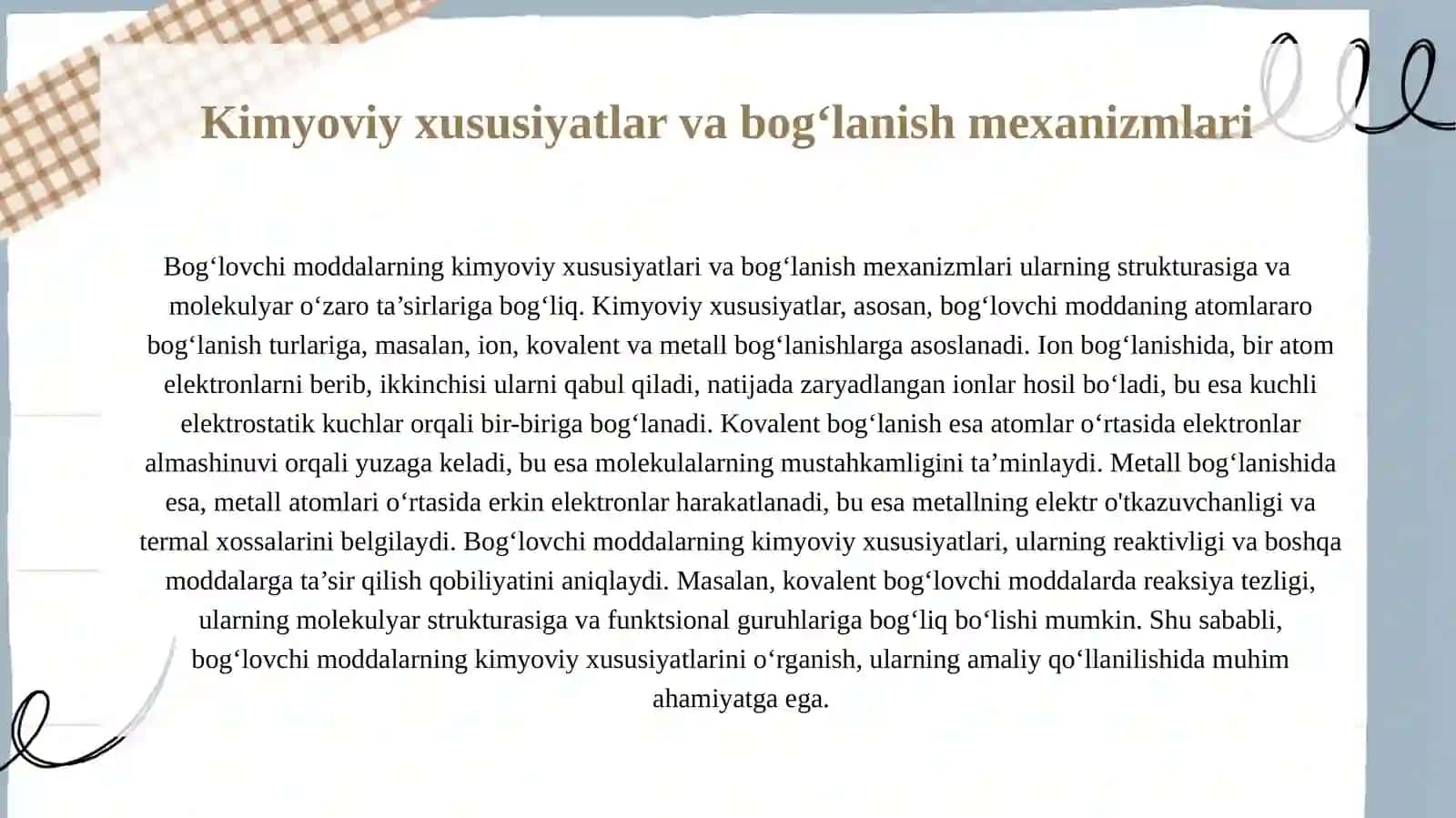 Bog‘lovchi moddalarning turlari va xossalari 3