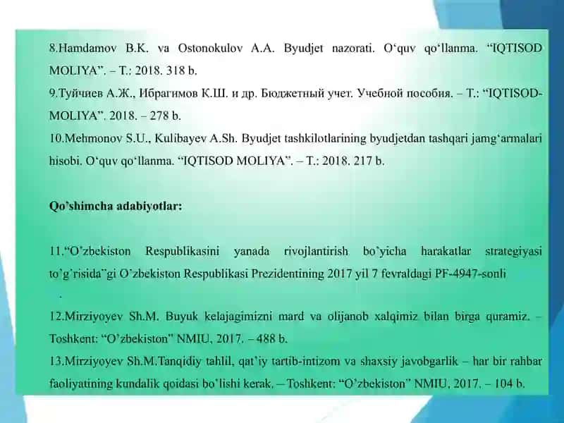 Byudjet tashkilotlarida moliyaviy aktivlar   hisobi 3