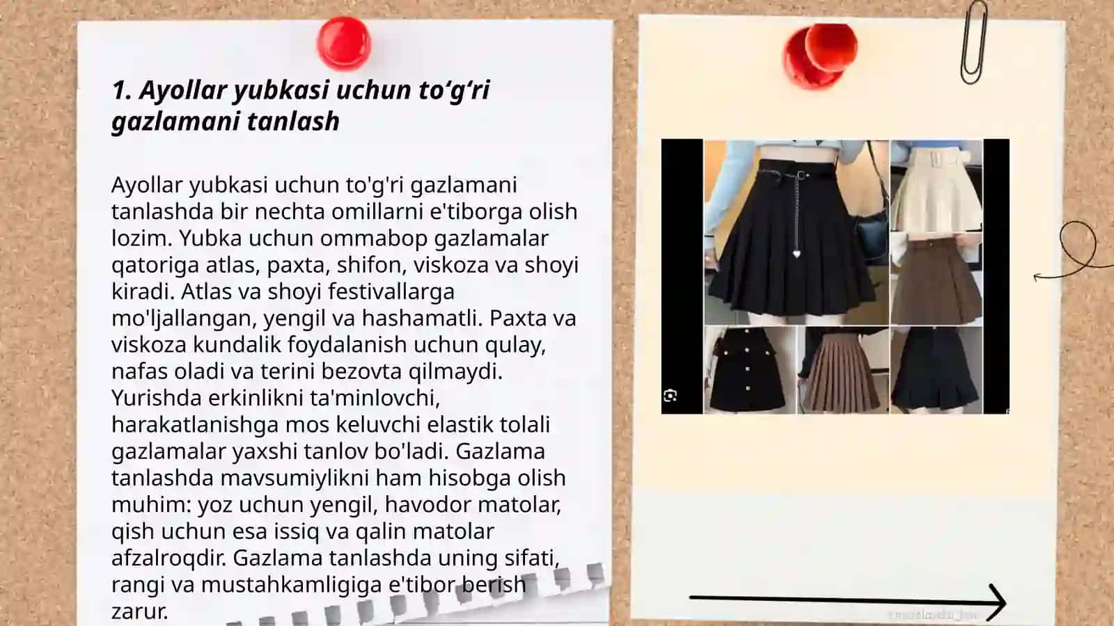 Ayollar yubkasi uchun gazlama tanlash va andaza tayyorlash, andazani gazlamaga joylashtirish, bichish texnologiyasi 3