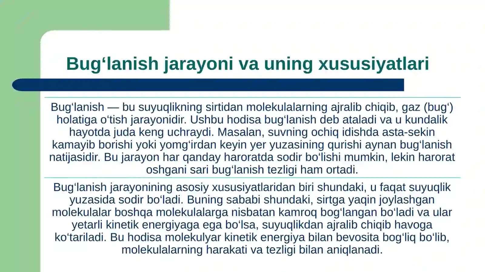 Bug'lanish,qaynash va kondensatsiya 3