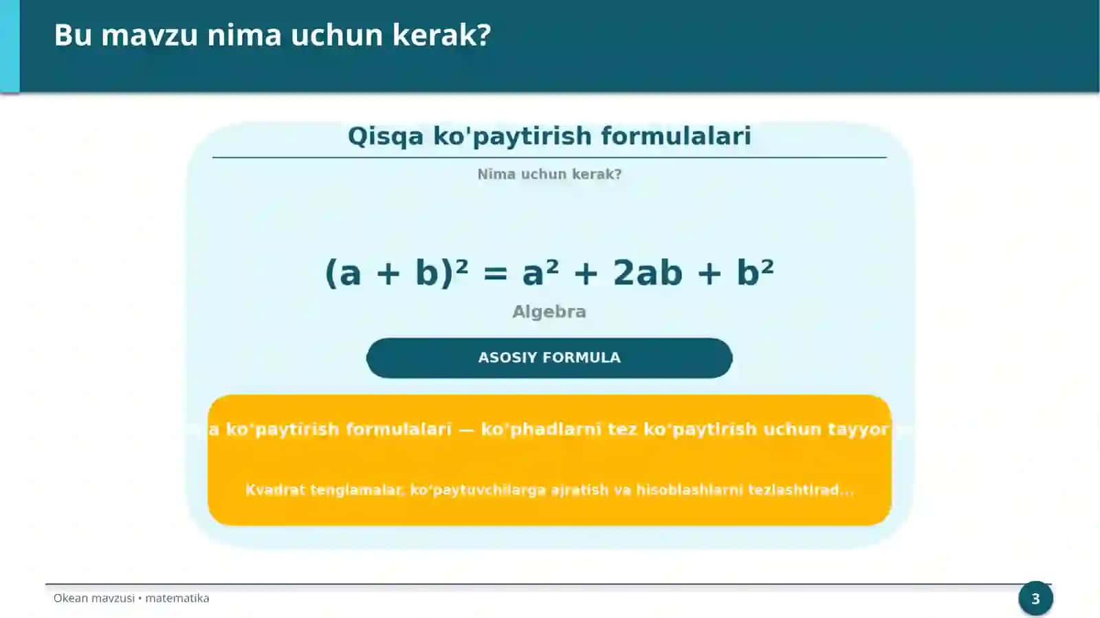 Qisqa ko'paytirish formulalari 3
